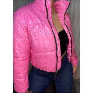 Pink puffer coat